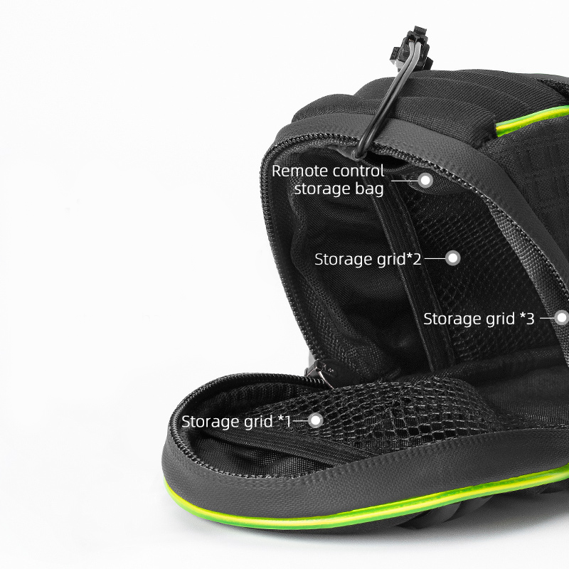 Bolsa traseira de bicicleta com luzes que brilham à noite